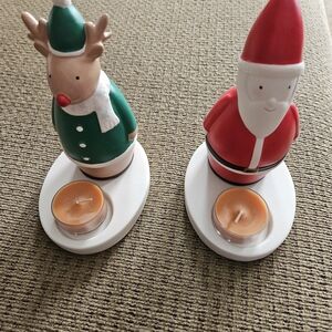 PartyLite Santa and Reindeer Tealight Holders - Red, Green, White